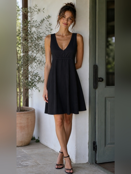 Old Navy Dresses & Skirts - Old Navy Black Sleeveless V-Neck Dress Size Medium  Flowy A-Line Casual Classic